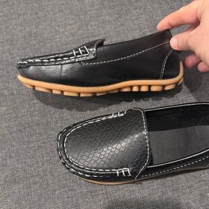 Black Textured Loafers with White Stitching (like new) Size 12 boys